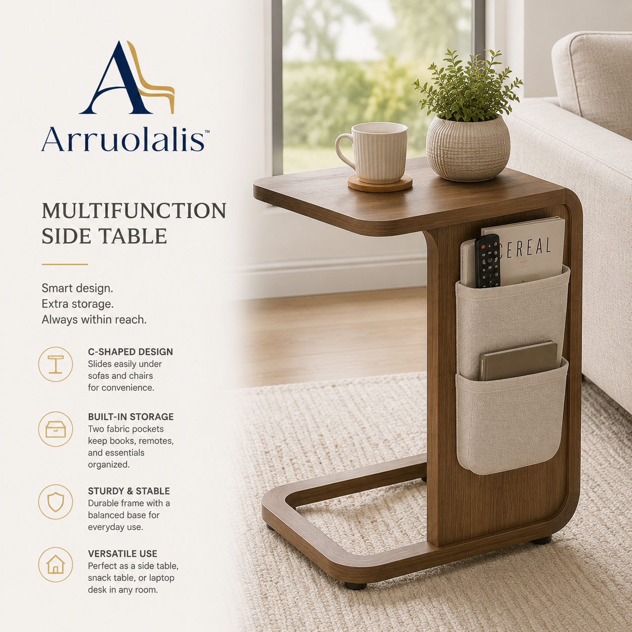 Arruolalis™ FlexNest Multifunction Side Table – Smart Storage Companion for Modern Living
